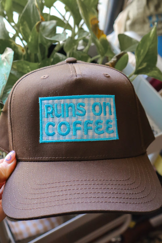 Runs On Coffee Brown trucker hat